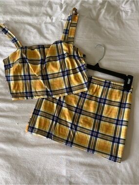 Yellow Plaid Crop Top and Mini Skirt Set